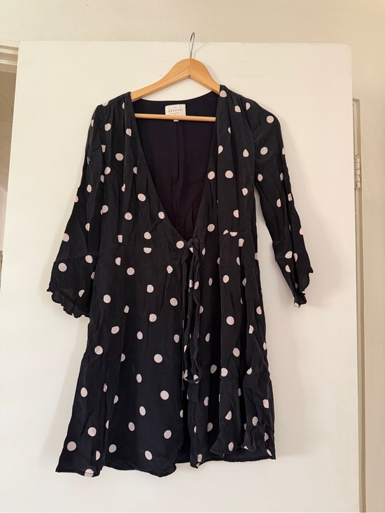 Sezane Dresses & Skirts - Black Polka Dot Wrap Dress with Light Pink Dots